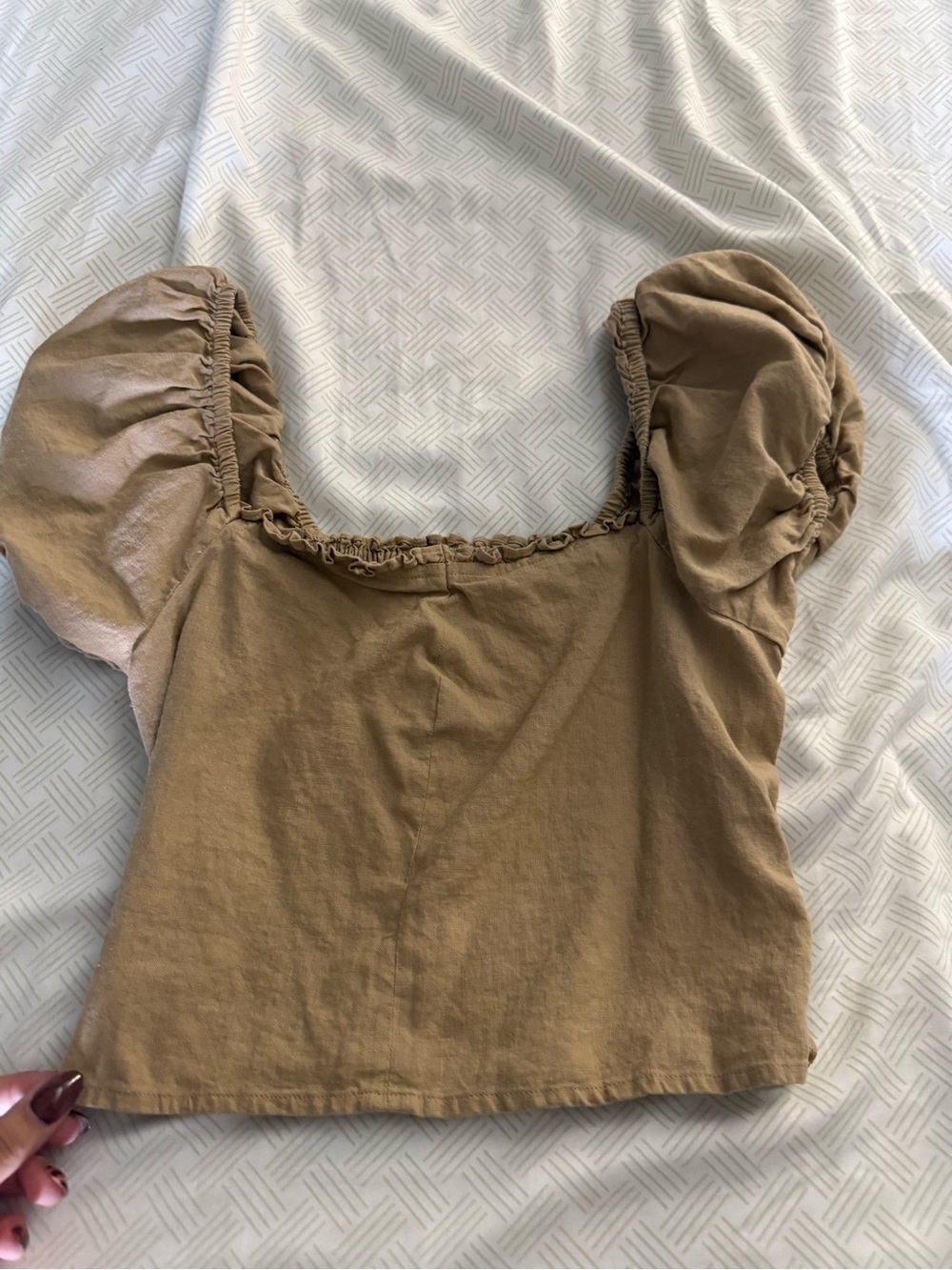Express Brown Puff-Sleeve Square Neck Women's Top size small